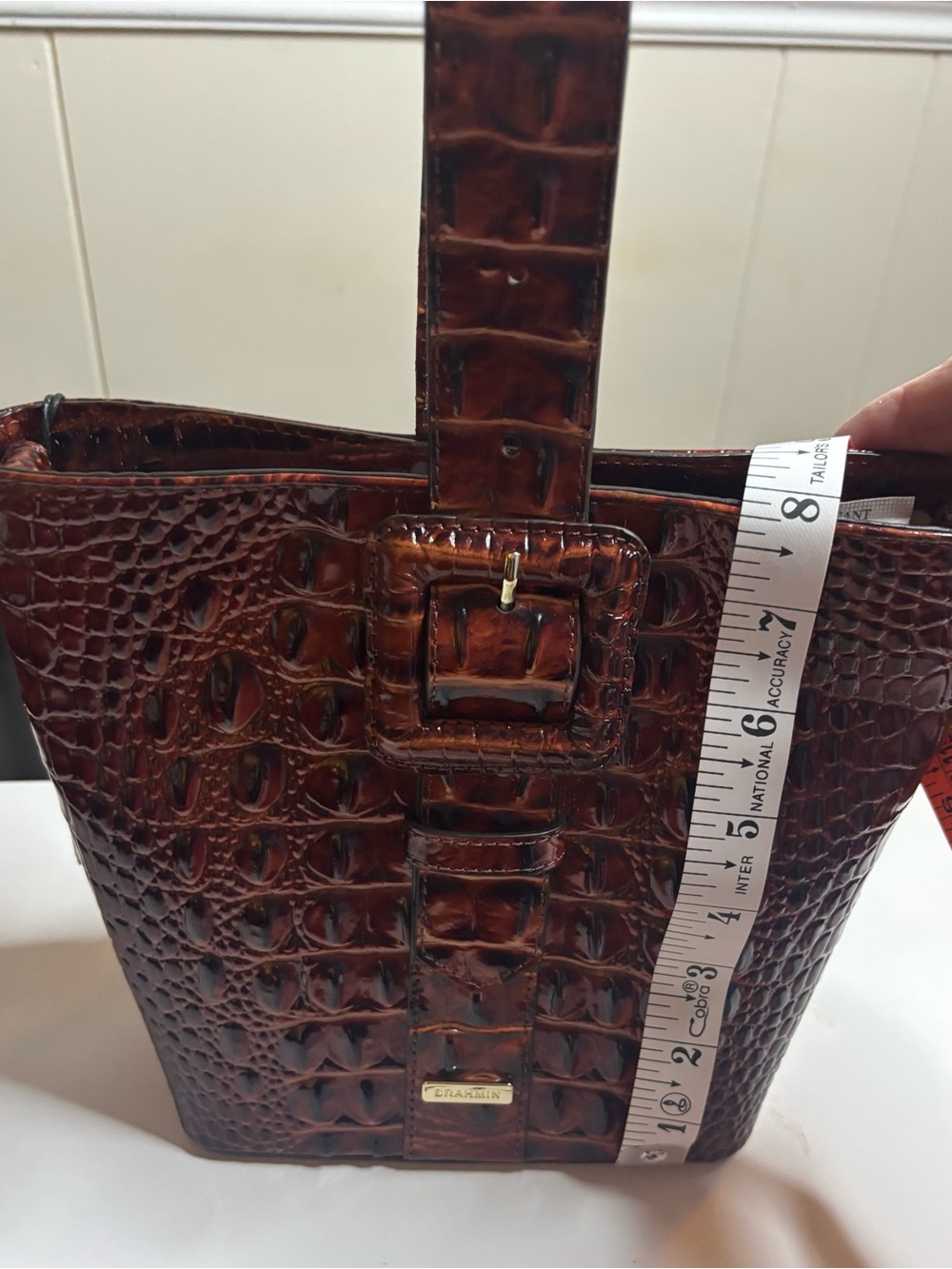 Brahmin Faith in Pecan in Croco-Embossed Leather Mini Bucket Bag - Picture 10 of 11